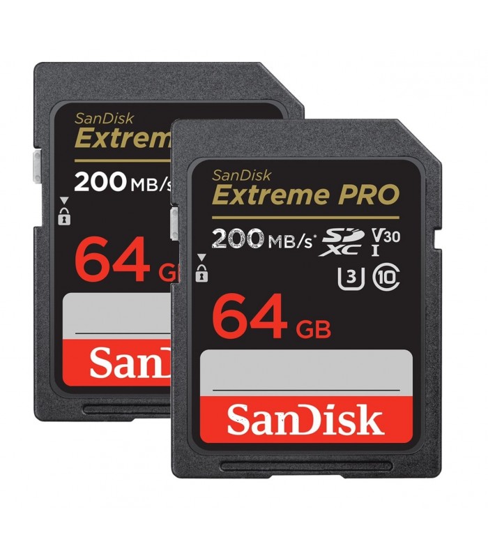 کیت ۲ عددی حرفه‌ای کارت حافظه ۶۴ گیگابایتی سن دیسک مدل Extreme PRO SDXC UHS-I 200MB/s