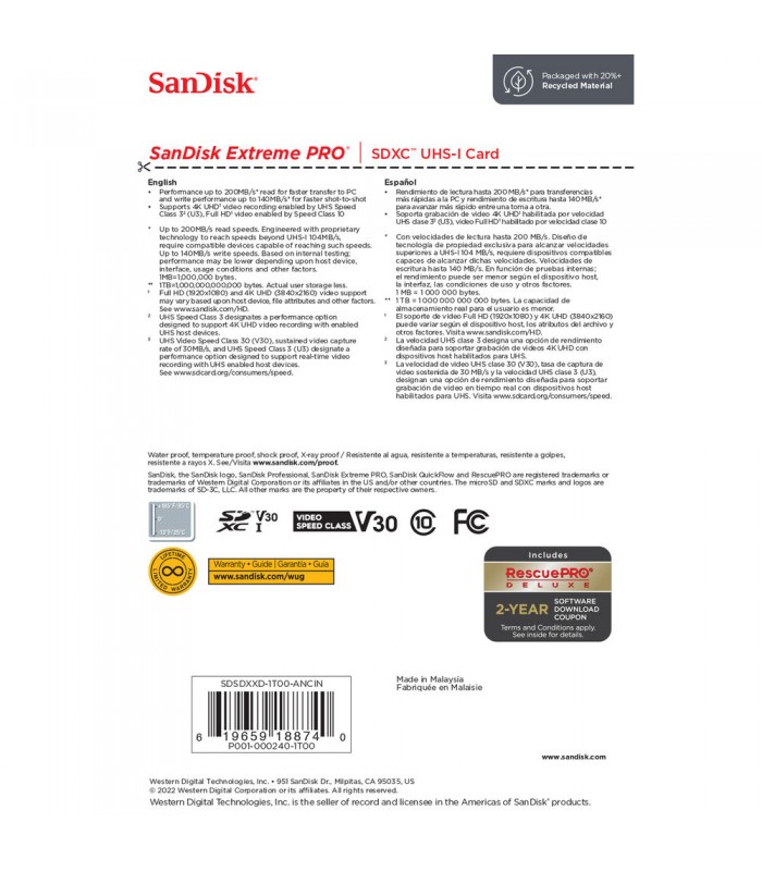کارت حافظه ۱ ترابایتی سن دیسک مدل SanDisk 1TB Extreme PRO UHS-I SDXC