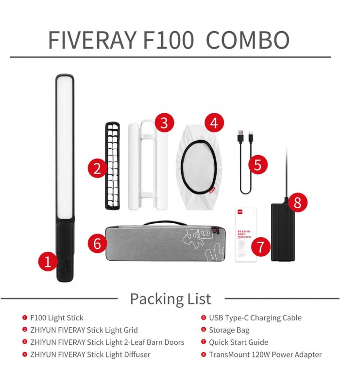 نور باتومی ژیون-تک مدل Zhiyun FIVERAY F100 RGB رنگ مشکی