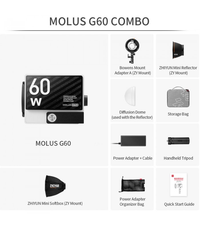 نور سینمایی ژیون-تک مدل Zhiyun MOLUS G60 Bi-Color - کیت کمبو