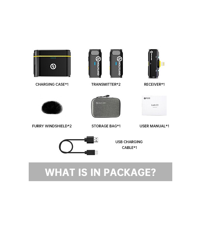 میکروفون یقه‌ای لایتنینگ هالی‌لند مدل Hollyland LARK C1 DUO for iOS | رنگ مشکی