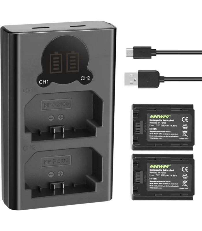 شارژر دوبل باتری نیور به همراه دو باتری Neewer Dual Charger with NP-FZ100 Batteries