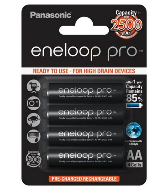 پک چهار عددی باتری قلمی قابل شارژ پاناسونیک مدل Panasonic Eneloop Pro AA 2500mAh