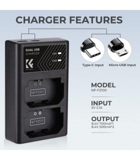شارژر دوبل باتری کی اند اف مدل K&F Double Charger NP-FZ100