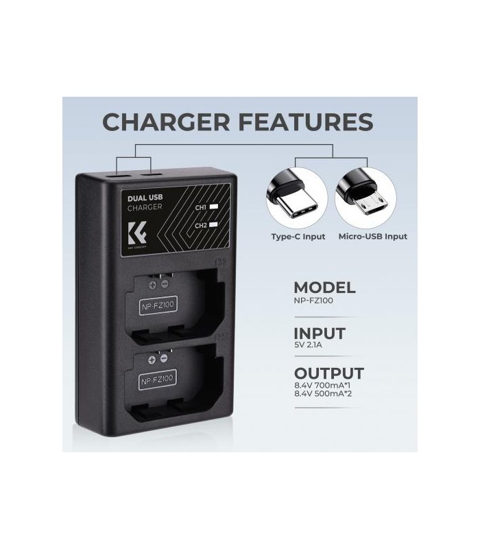 شارژر دوبل باتری کی اند اف مدل K&F Double Charger NP-FZ100