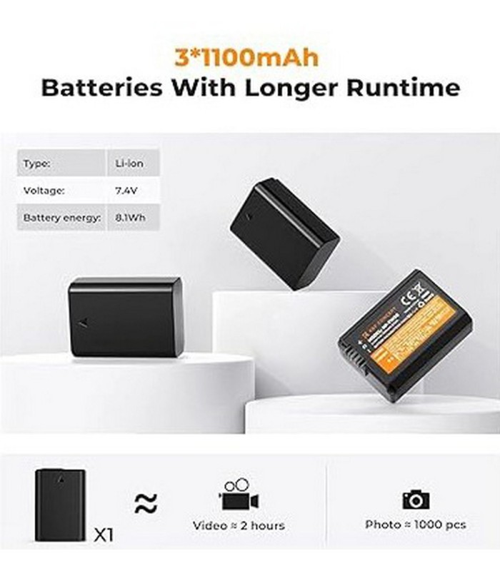 شارژر باتری به همراه ۳ باتری کی اند اف مدل K&F Concept 3-Pack NP-FW50