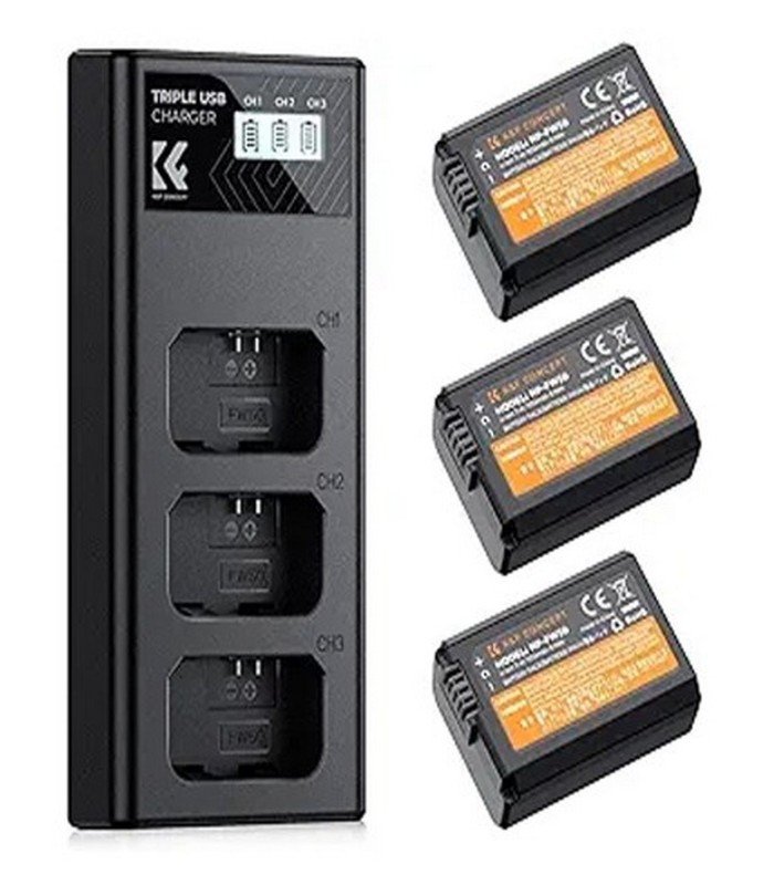 شارژر باتری به همراه ۳ باتری کی اند اف مدل K&F Concept 3-Pack NP-FW50