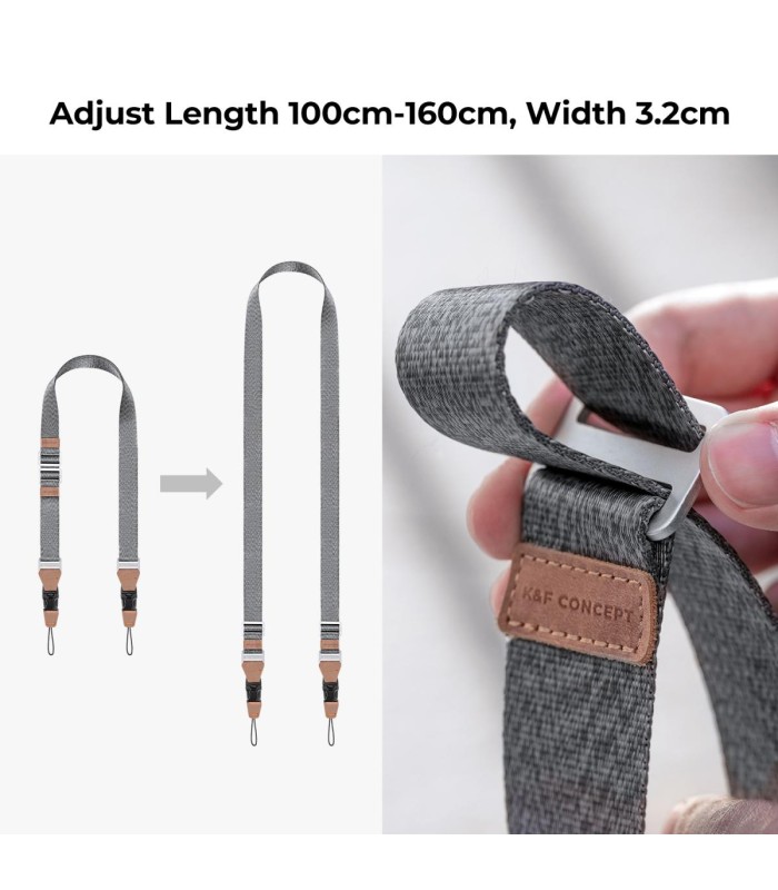 بند گردنی دوربین کی اند اف مدل K&F Camera 32mm Neck Strap - رنگ خاکستری
