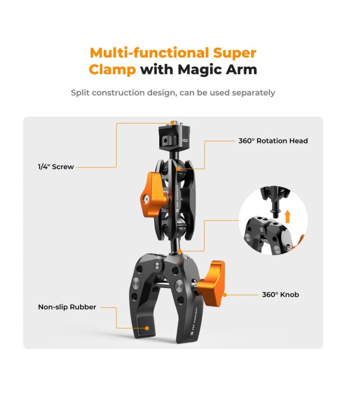 سوپر کلمپ و مجیک آرم کی اند اف مدل K&F Multi-Functional Super Clamp Ms13