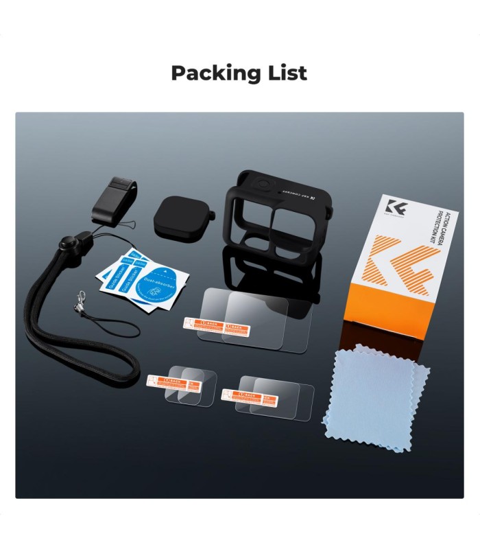 کیت کاور سیلیکونی و محافظ صفحه‌نمایش کی اند اف سازگار با گوپرو ۱۳ | K&F GOPRO 13 Camera Silicone Case