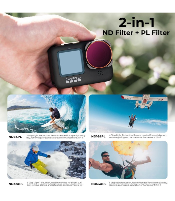 کیت فیلتر ان دی و پلاریزه سازگار با گوپرو ۹ تا ۱۴ | K&F GOPRO Hero 9/10/11/12/13/14 Action Camera Filter Set