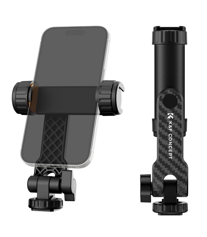گیره موبایل برای سه پایه و دوربین کی اند اف | K&F Cell Phone Holder Clamp With Two Cold Shoe Mount 360° Adjustment
