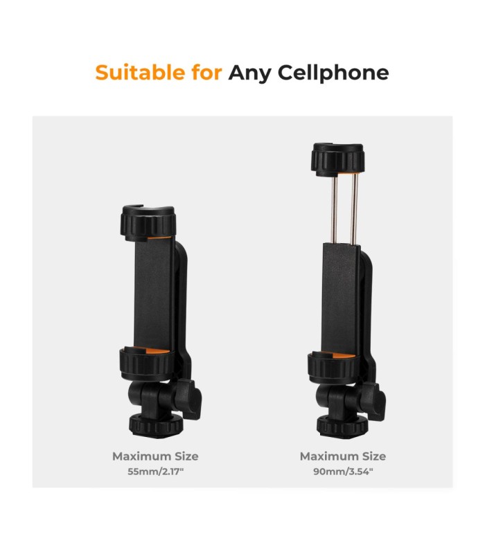 گیره موبایل برای سه پایه و دوربین کی اند اف | K&F Cell Phone Holder Clamp With Two Cold Shoe Mount 360° Adjustment