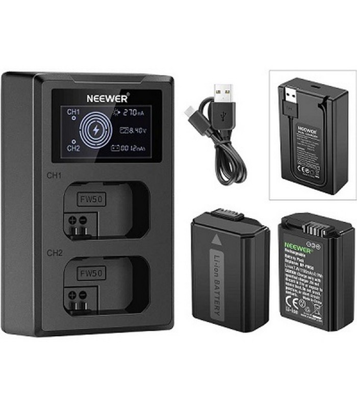کیت دو باطری و شارژر نیوور مدل NEEWER FW50 LCD