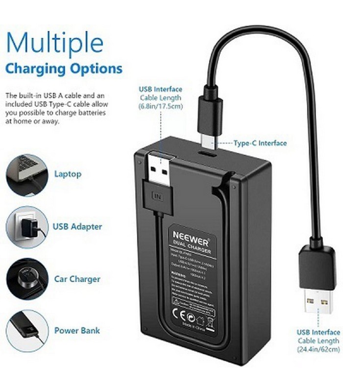 کیت دو باطری و شارژر نیوور مدل NEEWER FW50 LCD