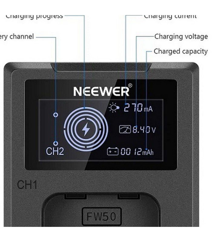 کیت دو باطری و شارژر نیوور مدل NEEWER FW50 LCD