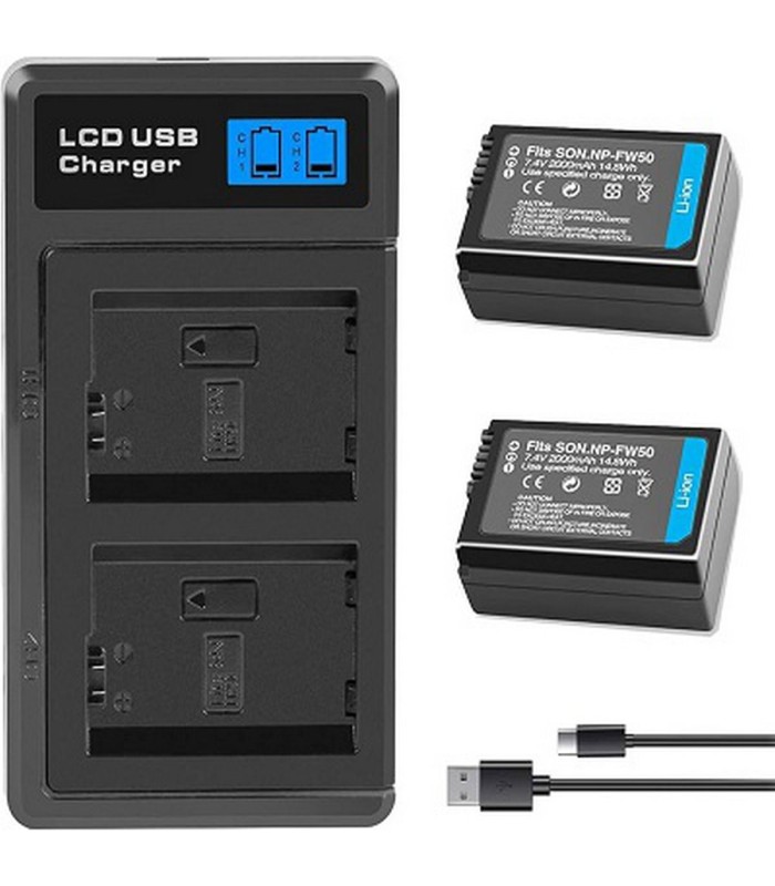 شارژر باتری FW50 با نمایشگر LCD دوتایی USB برای دوربین دیجیتال