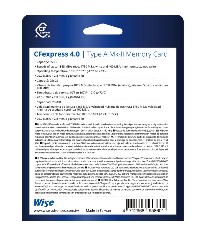 کارت حافظه CFexpress 4.0 وایز مدل Wise Advanced 256GB Type A