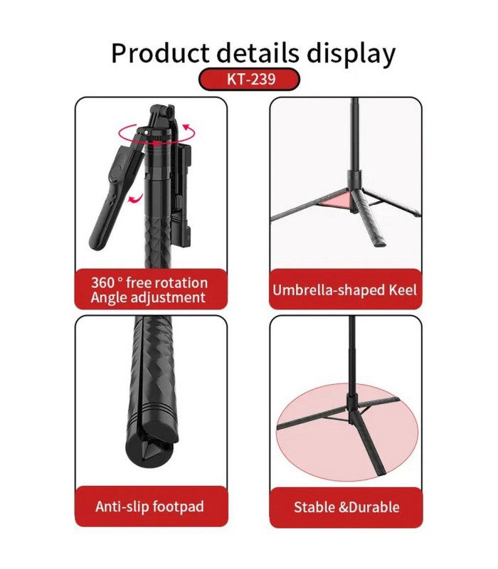 سه‌پایه نگهدارنده گوشی و دوربین جی‌ماری مدل jmary KT-239 Selfie Stick Tripod