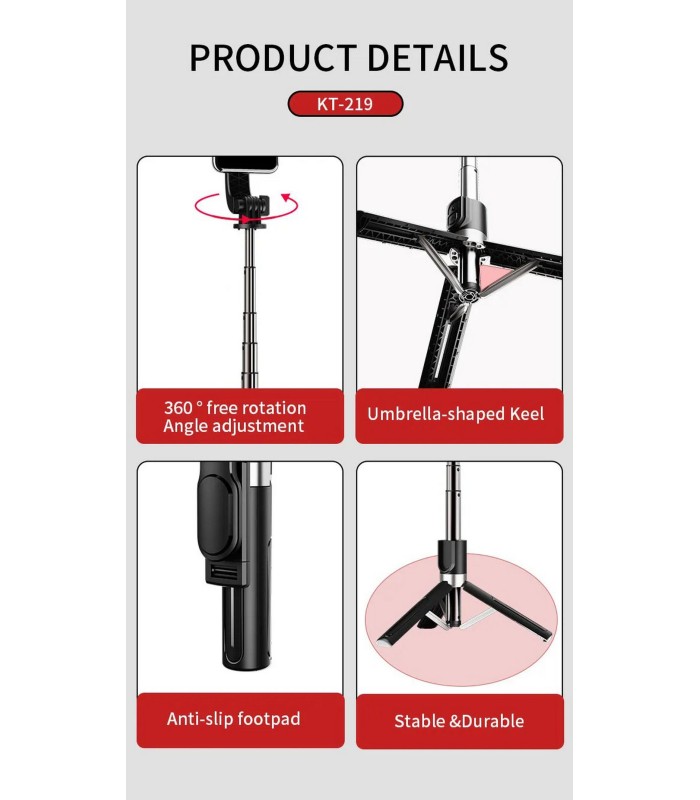 سه‌پایه نگهدارنده گوشی جی‌ماری مدل jmary KT-219 Selfie Stick Tripod Stand