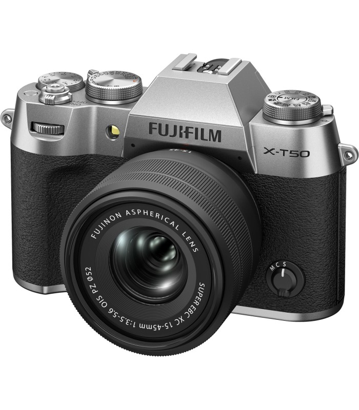 دوربین بدون‌آینه فوجی‌فیلم مدل FUJIFILM X-T50 به همراه لنز XC 15-45mm f/3.5-5.6 - رنگ نقره‌ای