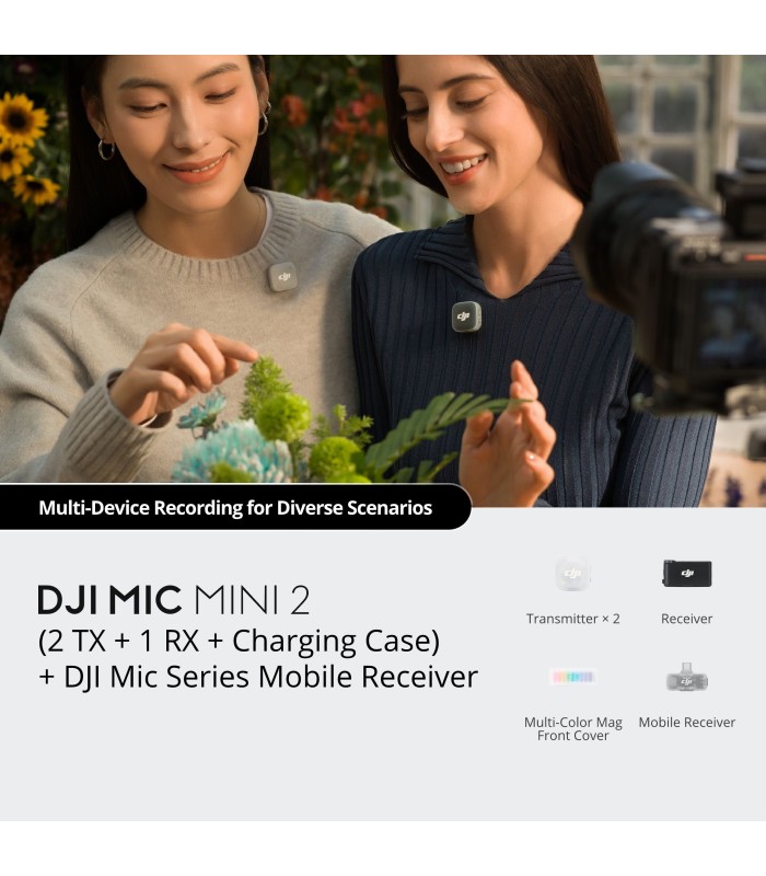 میکروفون دو کاربره دی‌جی‌آی مدل DJI Mic Mini 2 (2 TX + 1 RX + Charging Case) + DJI Mic Series Mobile Receiver