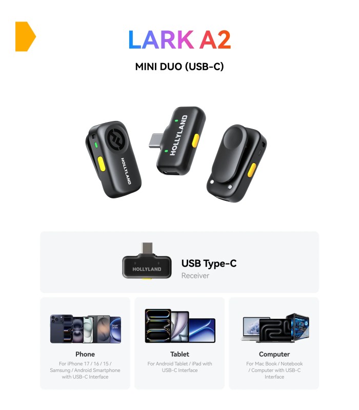 میکروفون بی‌سیم Hollyland مدل LARK A2 Mini Duo USB-C