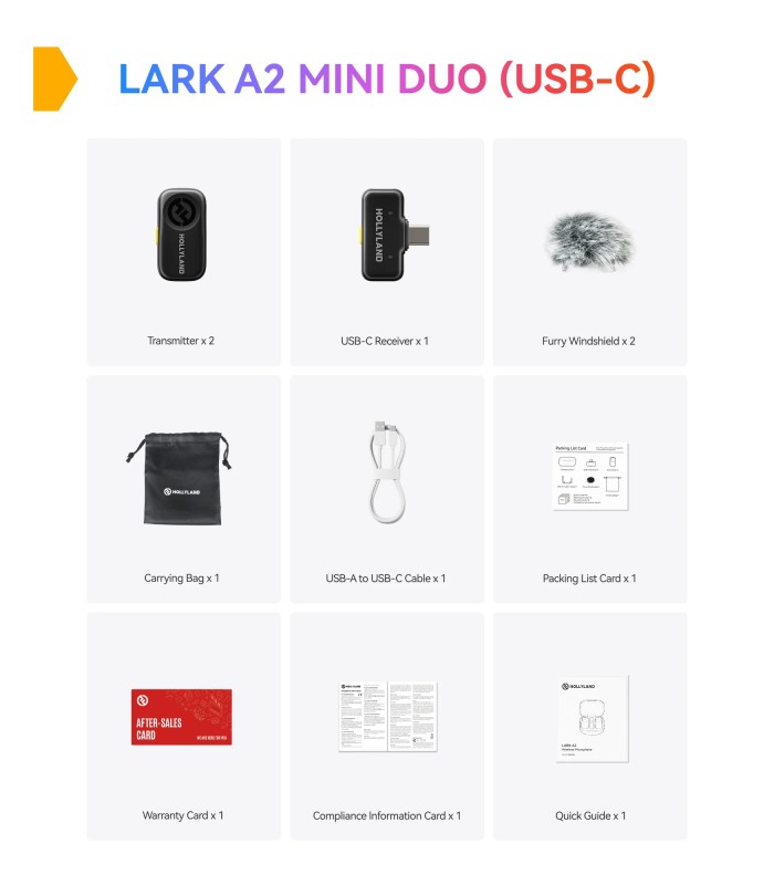 میکروفون بی‌سیم Hollyland مدل LARK A2 Mini Duo USB-C