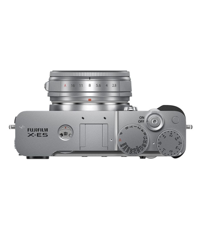 دوربین بدون‌آینه فوجی‌فیلم رنگ نقره‌ای مدل FUJIFILM X-E5 به همراه لنز XF 23mm f/2.8 R WR