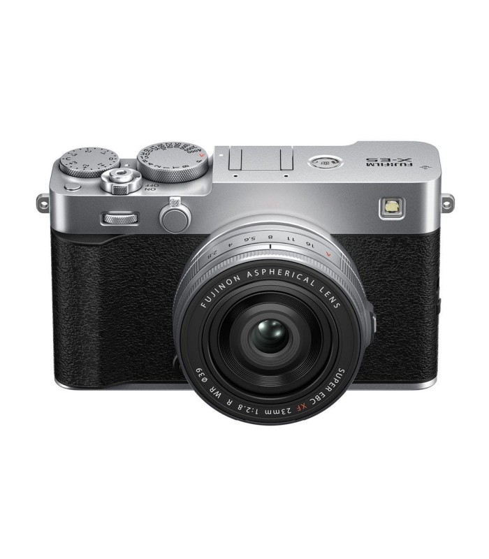 دوربین بدون‌آینه فوجی‌فیلم رنگ نقره‌ای مدل FUJIFILM X-E5 به همراه لنز XF 23mm f/2.8 R WR