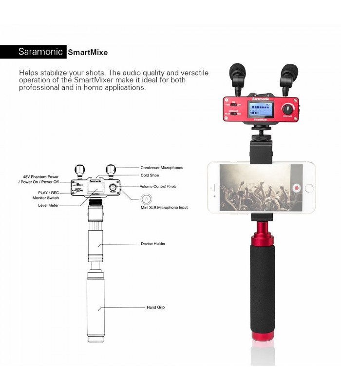 Saramonic SmartMixer Professional Recording Stereo Microphone Rig for iPhone and Android Smartphones