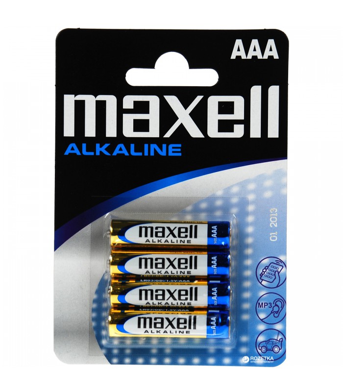 Maxell Alkaline Battery, AAA, Blister pack of 4