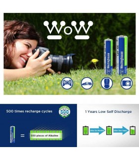 باتری قابل شارژ قلمی AA  Westinghouse Pre-Charged 2400mAh 1.2V Ni-Mh