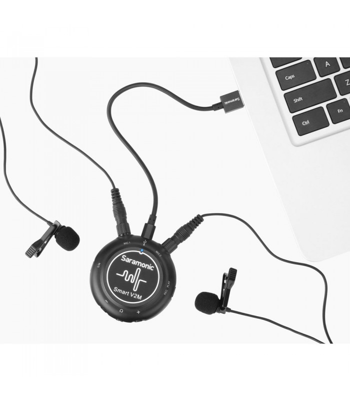اینترفیس صوتی saramonic مدل Smart V2M با دو عدد میکروفون یقه‌ای