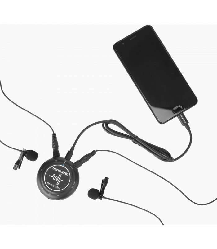 اینترفیس صوتی saramonic مدل Smart V2M با دو عدد میکروفون یقه‌ای