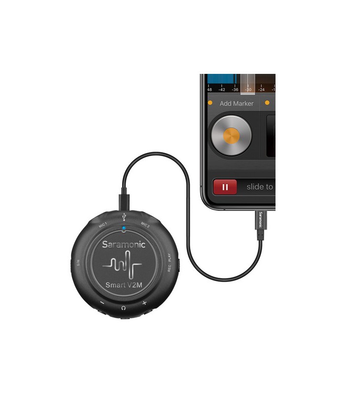 اینترفیس صوتی saramonic مدل Smart V2M با دو عدد میکروفون یقه‌ای