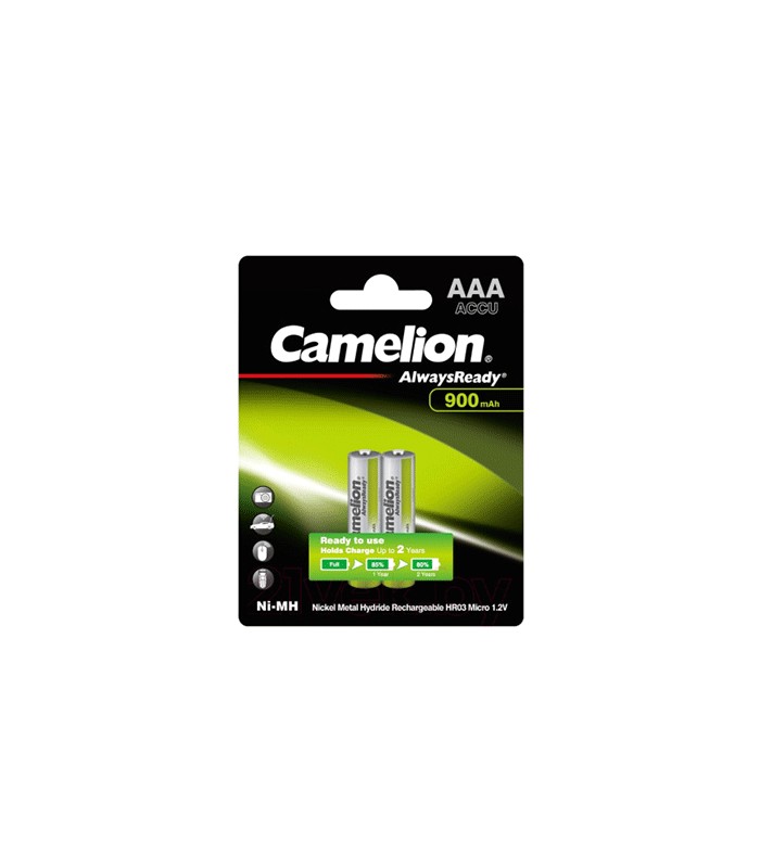 Camelion AlwaysReady 900mAh 1.2V Ni-MH Rechargeable AAA Batteries (x2) NH-AAA900ARBP2