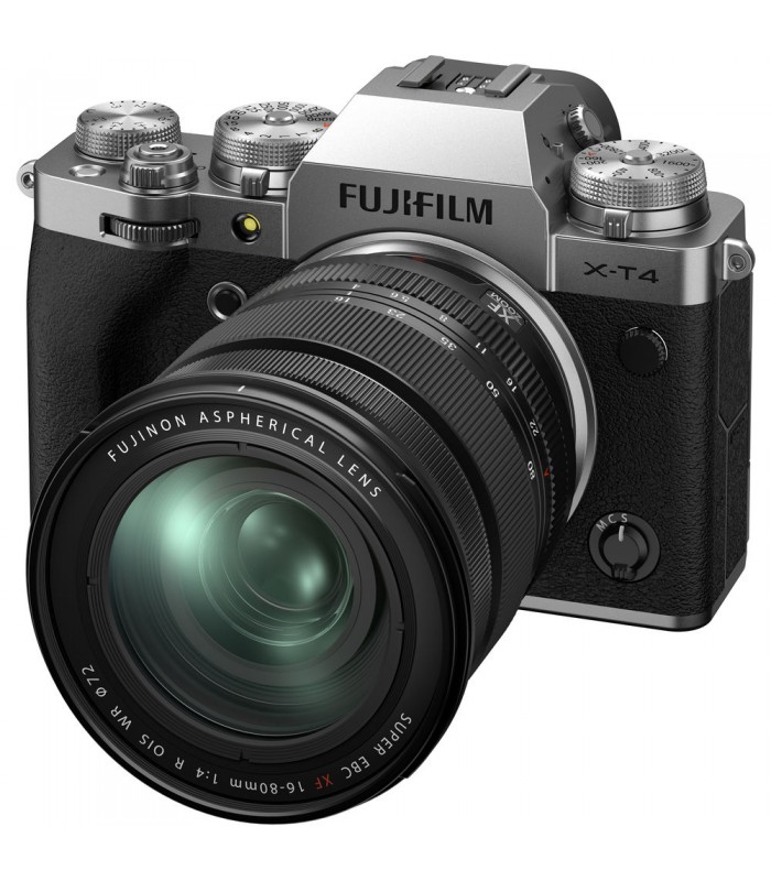 دوربین بدون آینه فوجی فیلم مدل Fujifilm X-T4 رنگ نقره‌ای به همراه لنز ۸۰-۱۶ میلی‌متری
