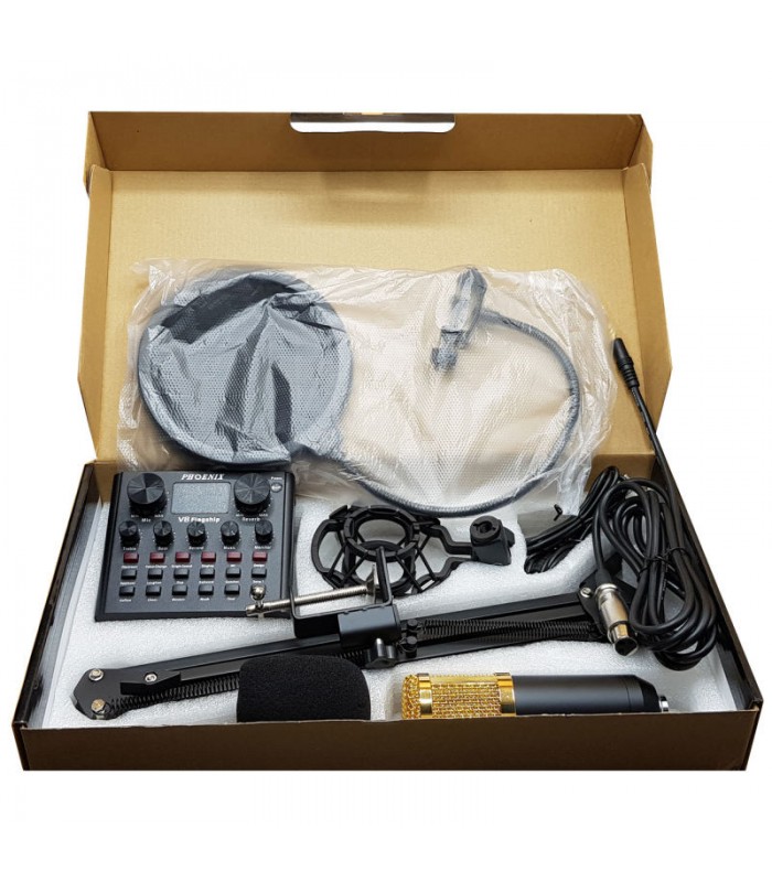 میکروفون کندانسر فونیکس مدل BM800 به‌همراه کارت صدا مدل V8