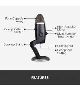میکروفون کاندنسر مولتی پترن بلو مدل Blue Yeti X رنگ خاکستری تیره