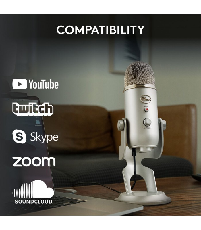 میکروفون کاندنسر مولتی پترن بلو مدل Blue Yeti رنگ نقره‌ای