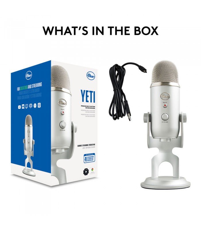 میکروفون کاندنسر مولتی پترن بلو مدل Blue Yeti رنگ نقره‌ای