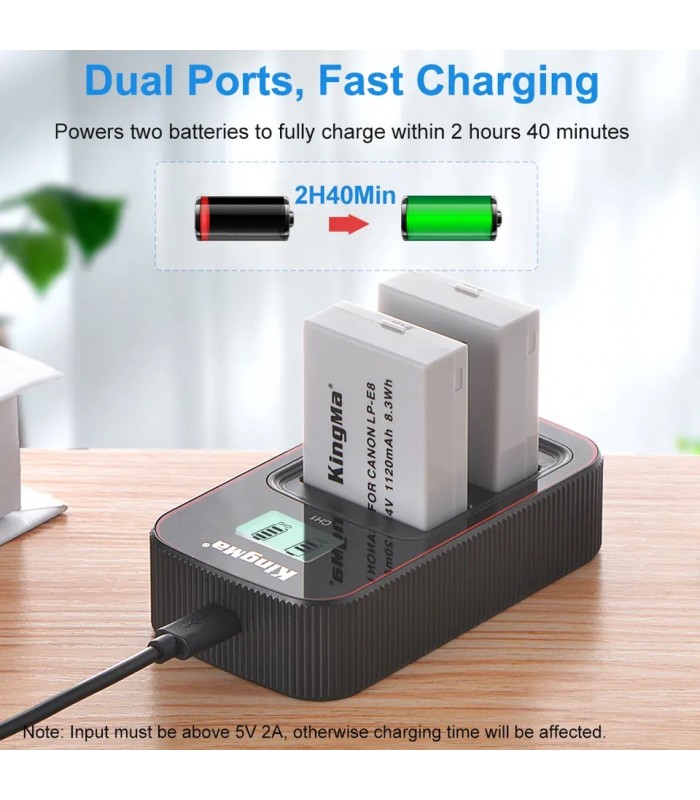 شارژر باتری Kingma مناسب برای شارژ دو باتری LP-E8