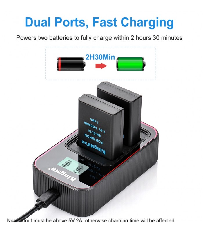 شارژر باتری Kingma مناسب برای شارژ دو باتری EN-EL14