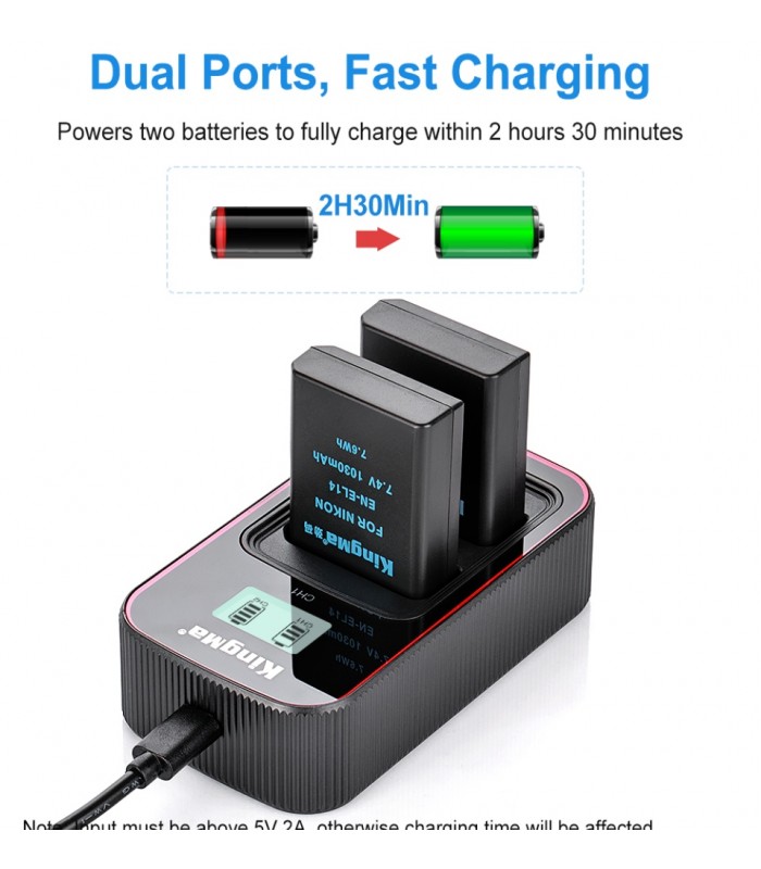 شارژر باتری Kingma مناسب برای شارژ دو باتری EN-EL14