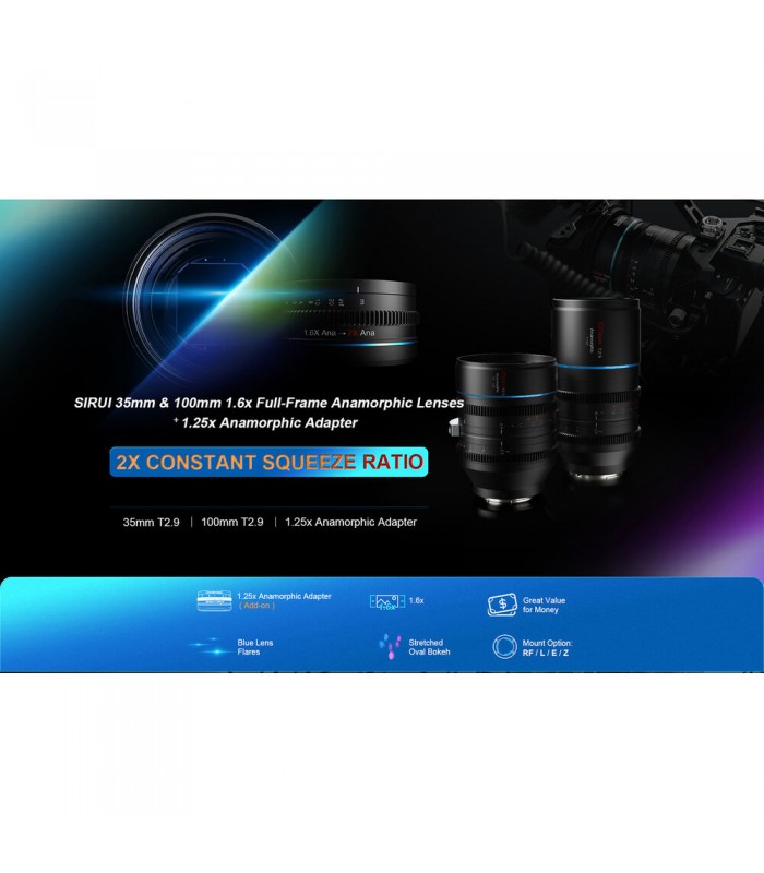 پکیج ۴ عددی لنز Sirui مدل T2.9 1.6x Full-Frame Anamorphic مانت E سونی (۳۵، ۵۰، ۷۵ و ۱۰۰ میلی‌متری)