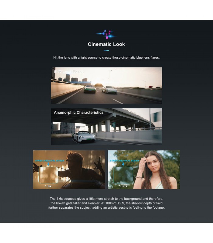 پکیج ۴ عددی لنز Sirui مدل T2.9 1.6x Full-Frame Anamorphic مانت E سونی (۳۵، ۵۰، ۷۵ و ۱۰۰ میلی‌متری)