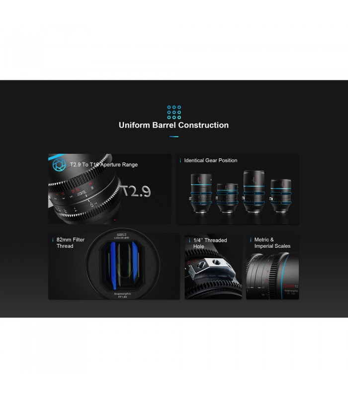 پکیج ۴ عددی لنز Sirui مدل T2.9 1.6x Full-Frame Anamorphic مانت E سونی (۳۵، ۵۰، ۷۵ و ۱۰۰ میلی‌متری)