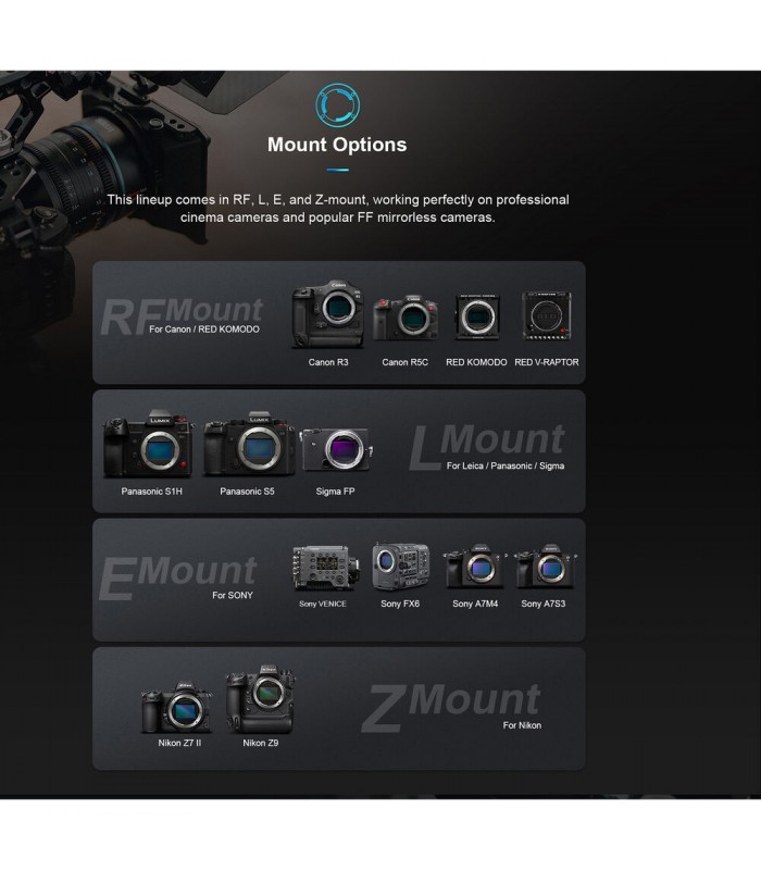 پکیج ۴ عددی لنز Sirui مدل T2.9 1.6x Full-Frame Anamorphic مانت E سونی (۳۵، ۵۰، ۷۵ و ۱۰۰ میلی‌متری)