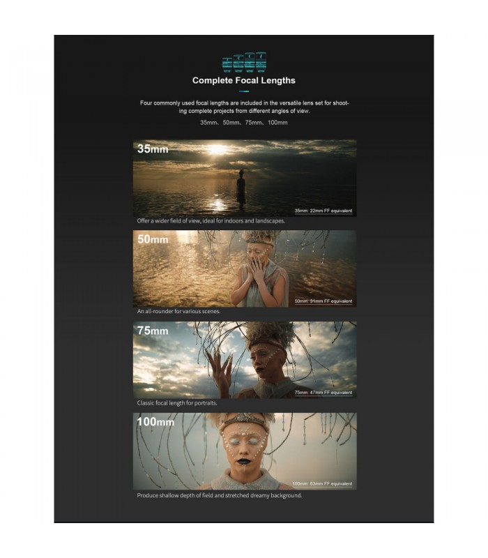 پکیج ۴ عددی لنز Sirui مدل T2.9 1.6x Full-Frame Anamorphic مانت E سونی (۳۵، ۵۰، ۷۵ و ۱۰۰ میلی‌متری)